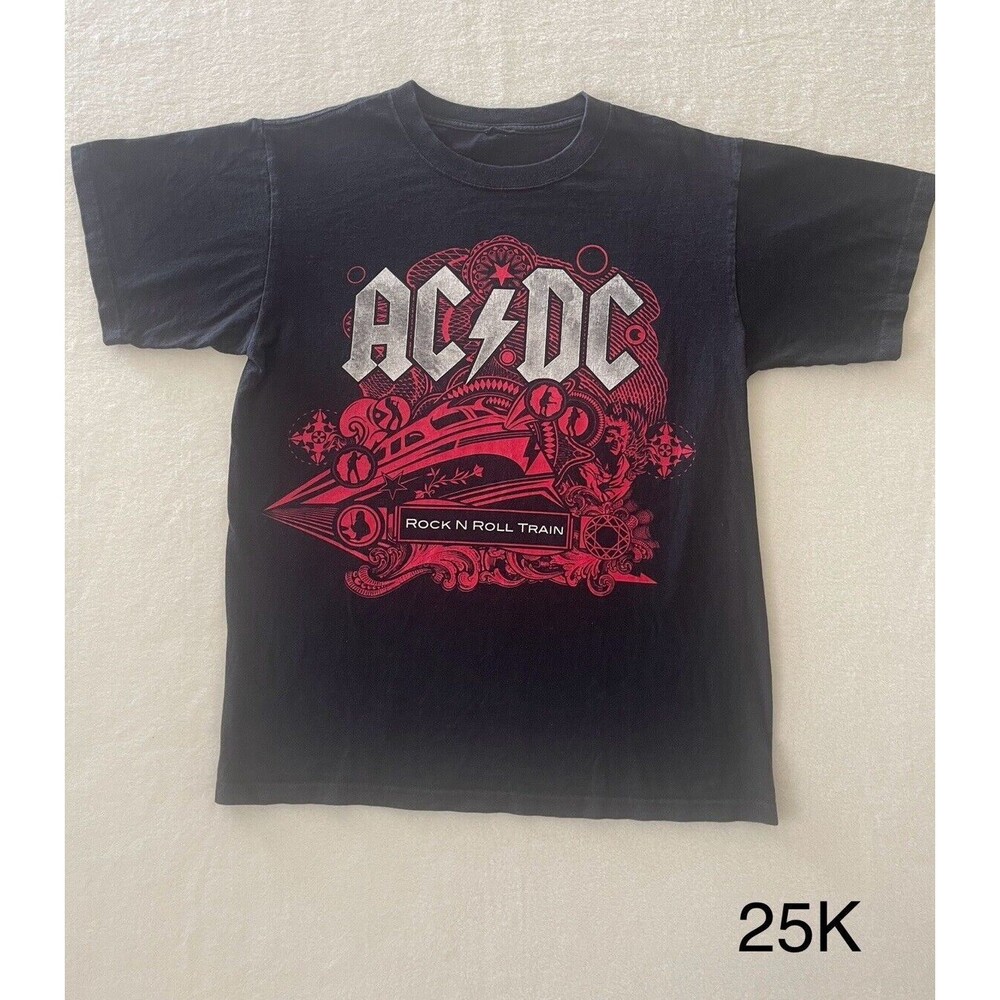 AC DC Black Ice Rock‎ N Roll Train Shirt Mens M Black Crew Neck Band Tee 2009